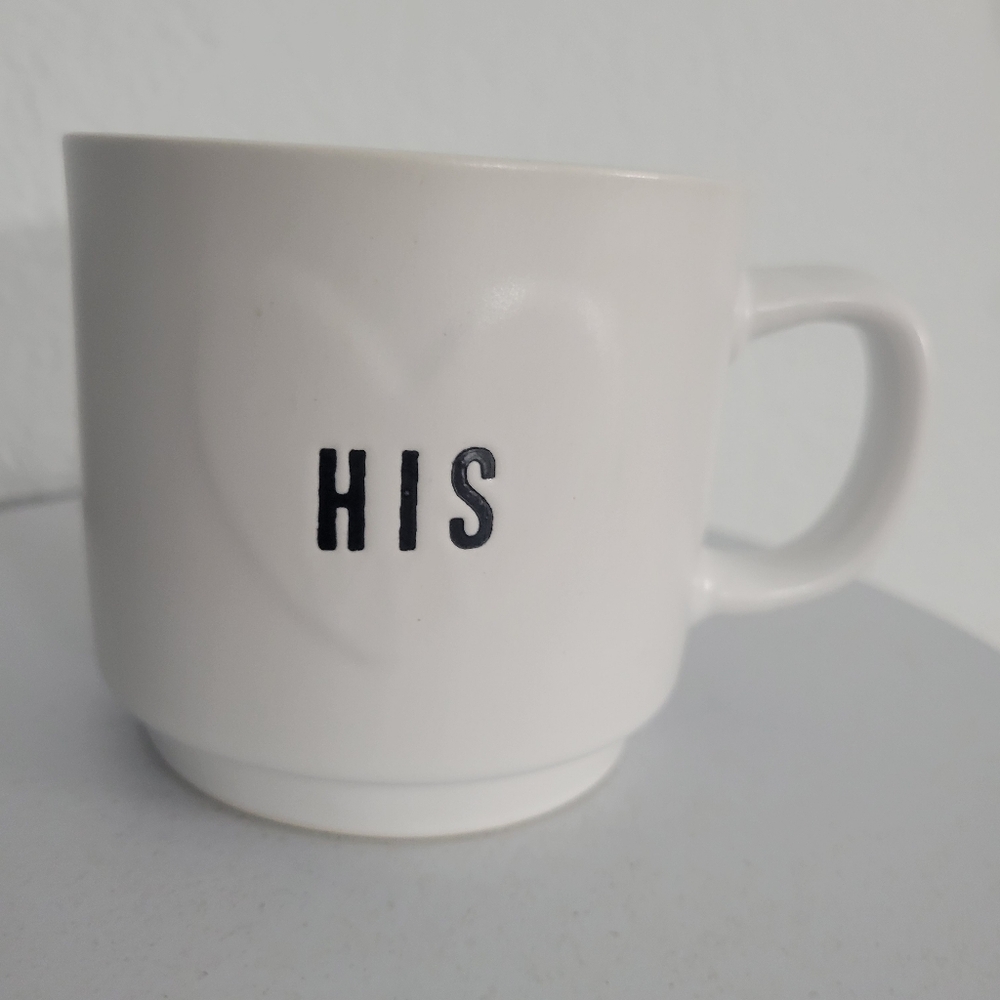 For Him Monogram HIS Coffee Mug, White Ceramic Coffee Cup Raised Heart Valentine